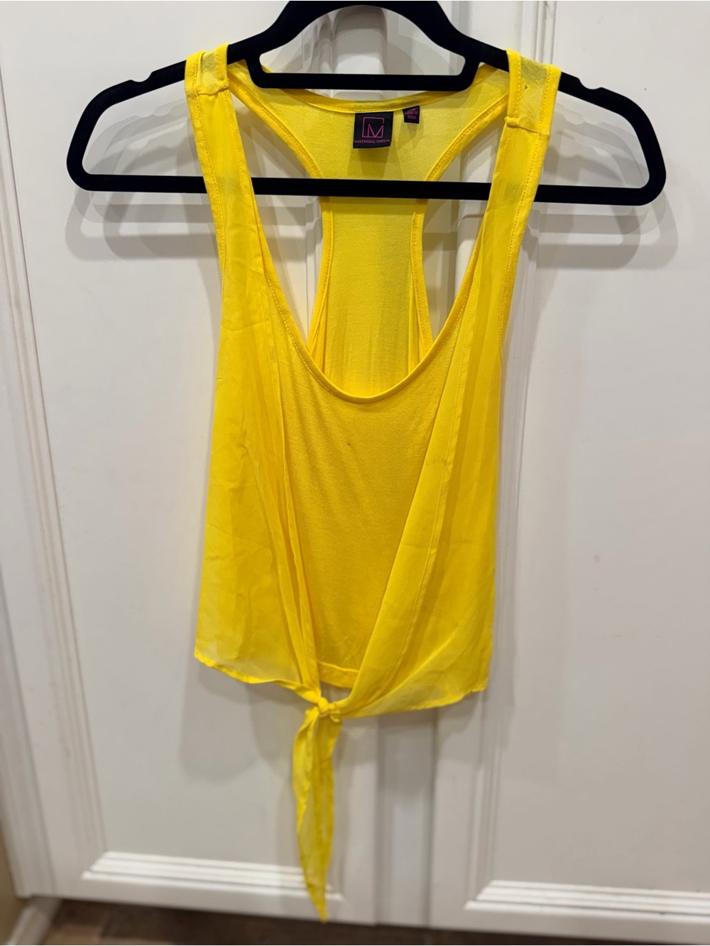 Material Girl Y2K Yellow Tie-Front Racerback Tank